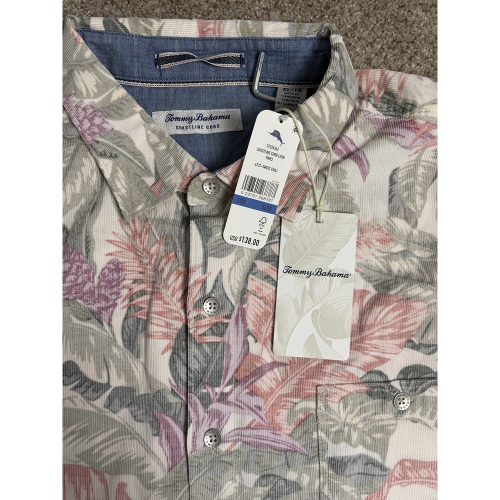 Tommy Bahama Men's XL Shirt Coastline Cord Lush Vines Sweet Chili Floral new - Picture 3 of 11